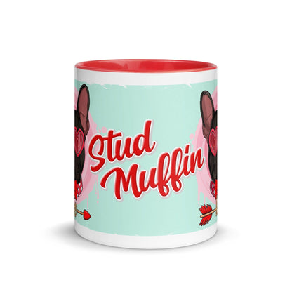 &quot;Stud Muffin&quot; with Arrow of Love French Bulldog Mug | Red &amp; White Colored Male