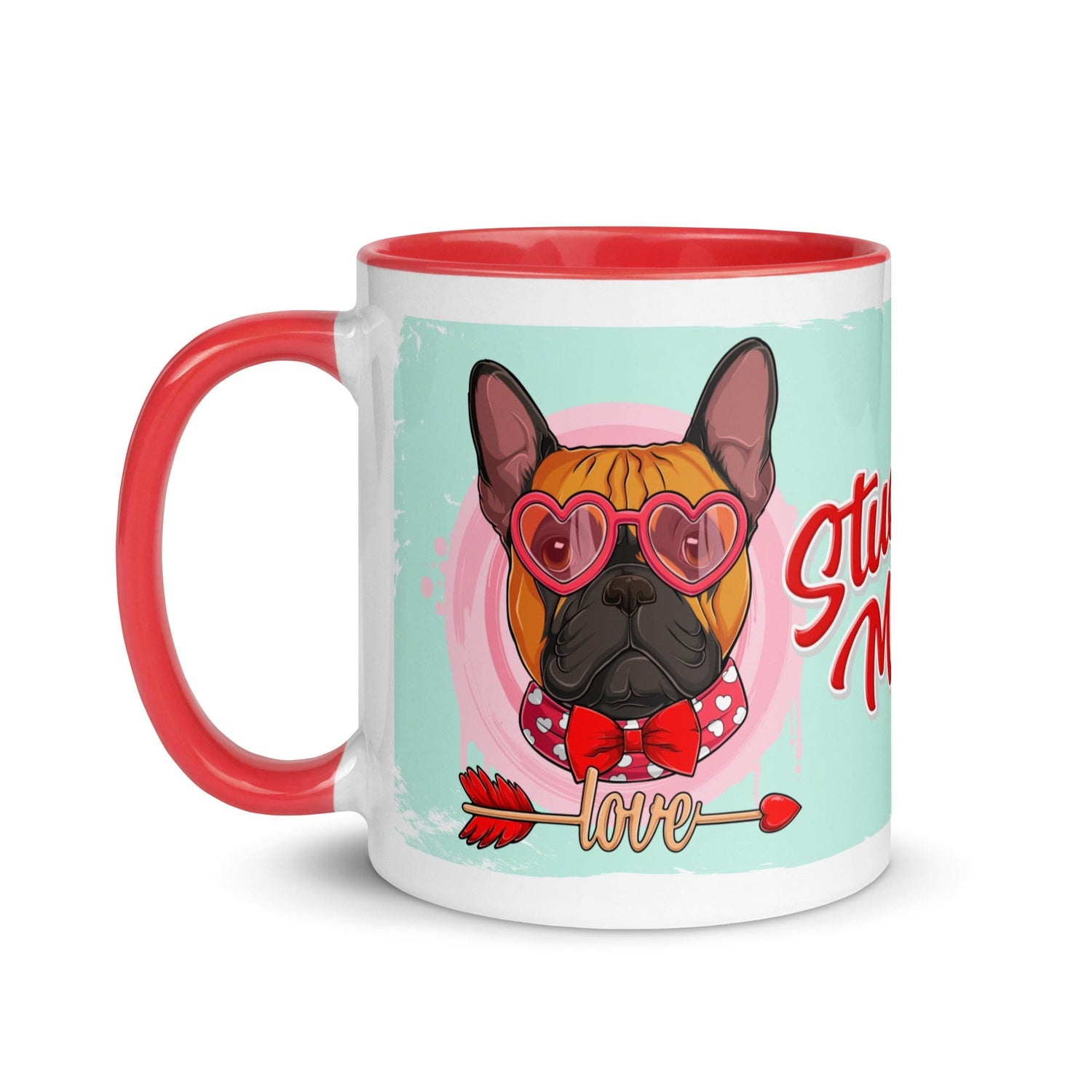&quot;Stud Muffin&quot; with Arrow of Love French Bulldog Mug | Red &amp; White Colored Male