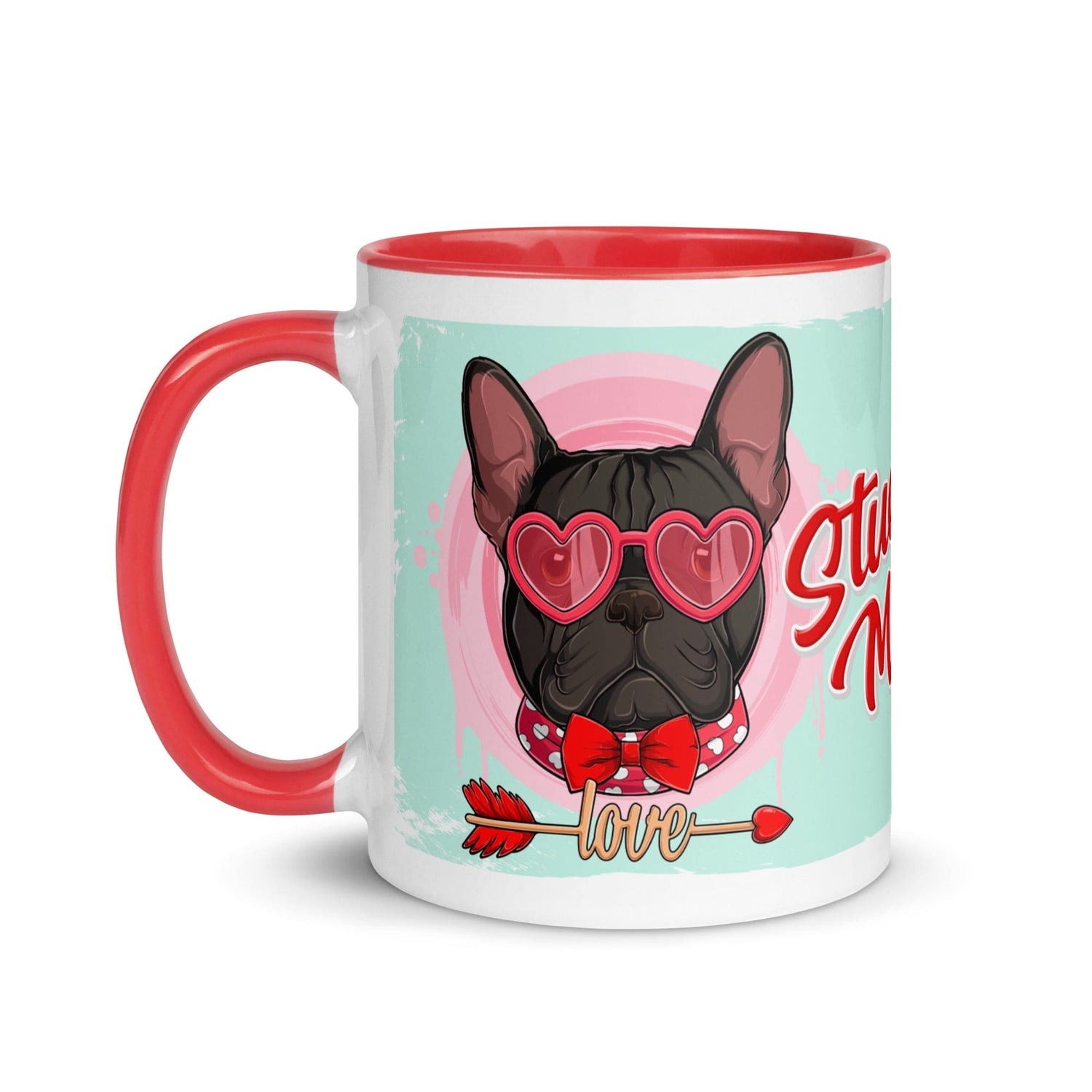 &quot;Stud Muffin&quot; with Arrow of Love French Bulldog Mug | Red &amp; White Colored Male