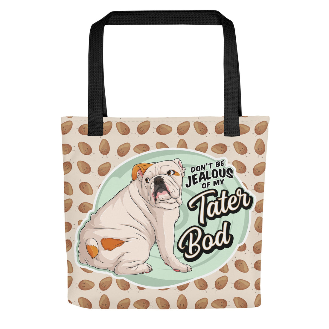 &quot;Tater Bod&quot; English Bulldog Tote Bag | White &amp; Red Colored