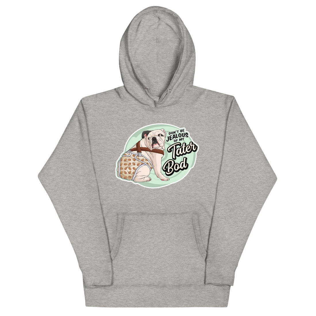 "Tater Bod" English Bulldog Unisex Hoodie | White & Black Colored with Spina Bifida