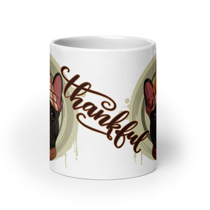 &quot;Thankful&quot; Male French Bulldog Thanksgiving Mug | B&amp;W Colored