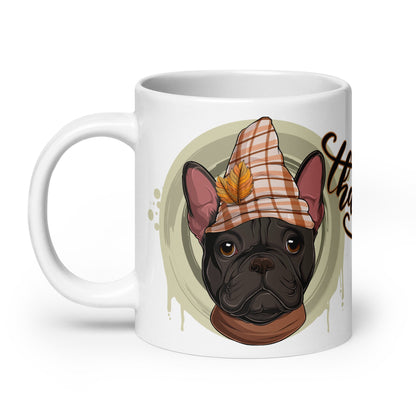 &quot;Thankful&quot; Male French Bulldog Thanksgiving Mug | B&amp;W Colored