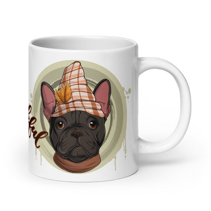 &quot;Thankful&quot; Male French Bulldog Thanksgiving Mug | B&amp;W Colored