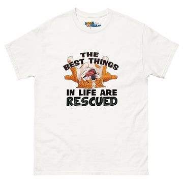 "The Best Things In Life Are Rescued" English Bulldog Men's Classic Tee | Red & White Colored