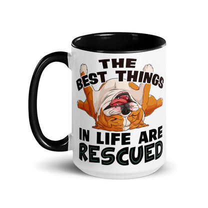 "The Best Things In Life Are Rescued" English Bulldog Mug (15oz) | Red &amp; White Colored