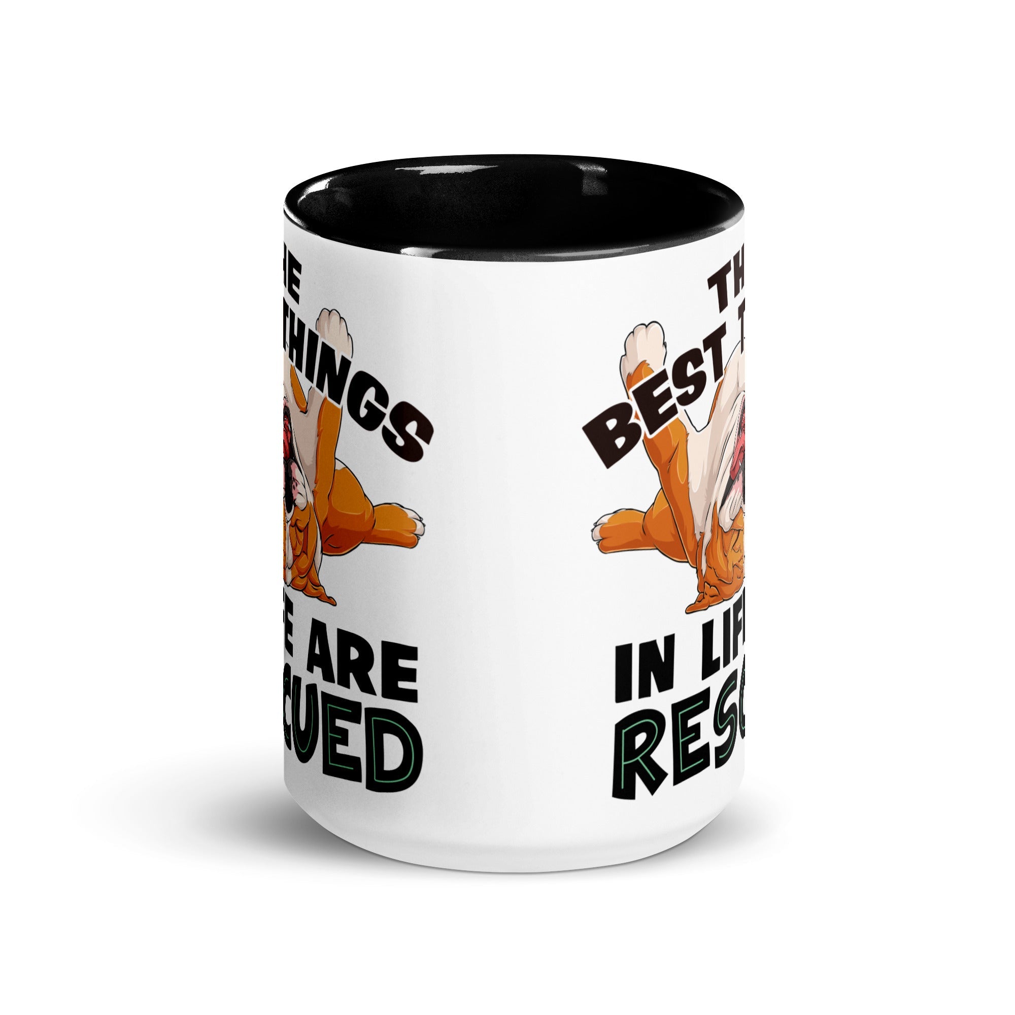 "The Best Things In Life Are Rescued" English Bulldog Mug (15oz) | Red &amp; White Colored