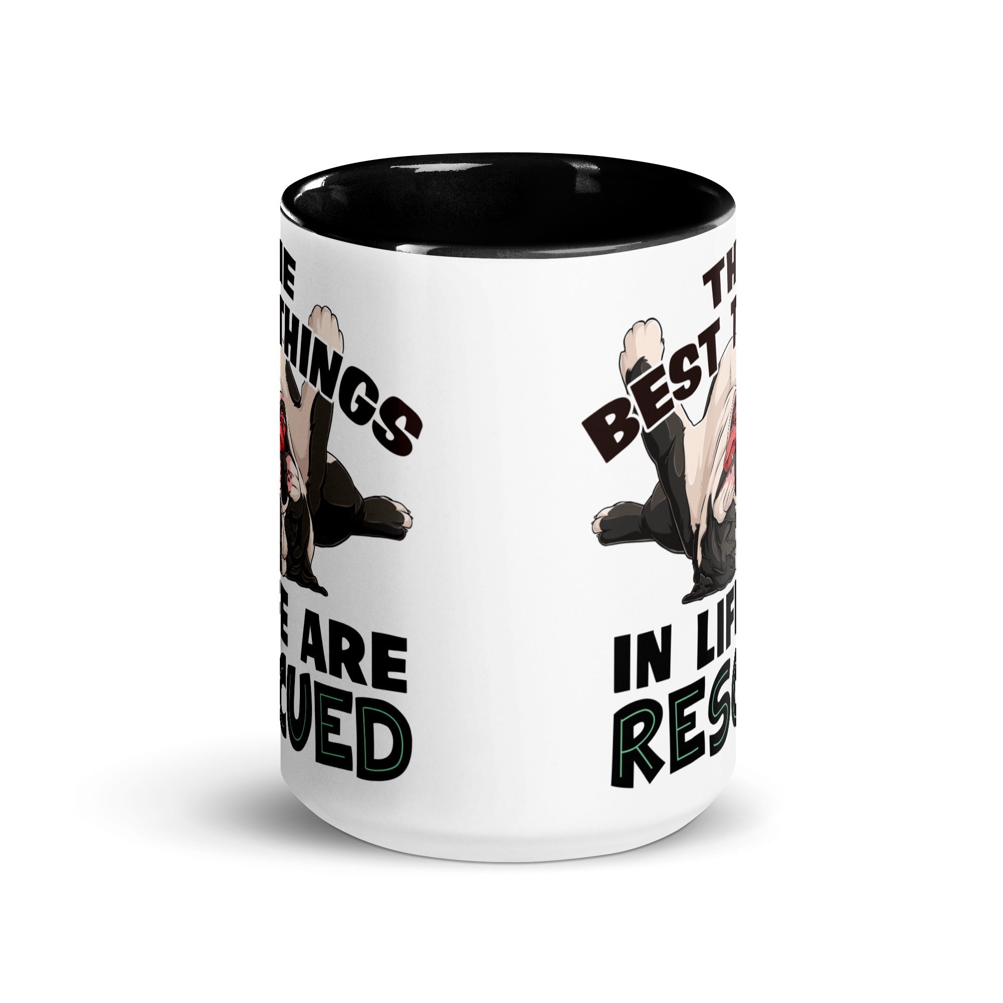 "The Best Things In Life Are Rescued" English Bulldog Mug | B&amp;W Colored