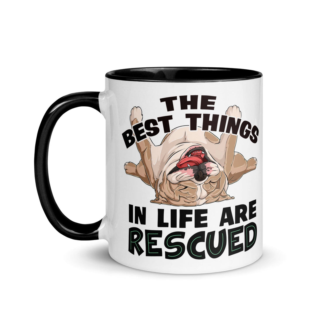 "The Best Things In Life Are Rescued" English Bulldog Mug | Fawn & White Colored