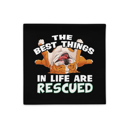 &quot;The Best Things In Life Are Rescued&quot; English Bulldog Pillow Case | Red &amp; White Colored