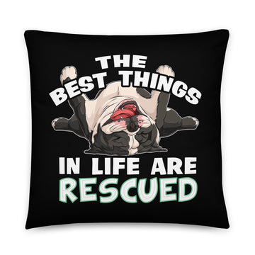 "The Best Things In Life Are Rescued" English Bulldog Throw Pillow | B&W Colored