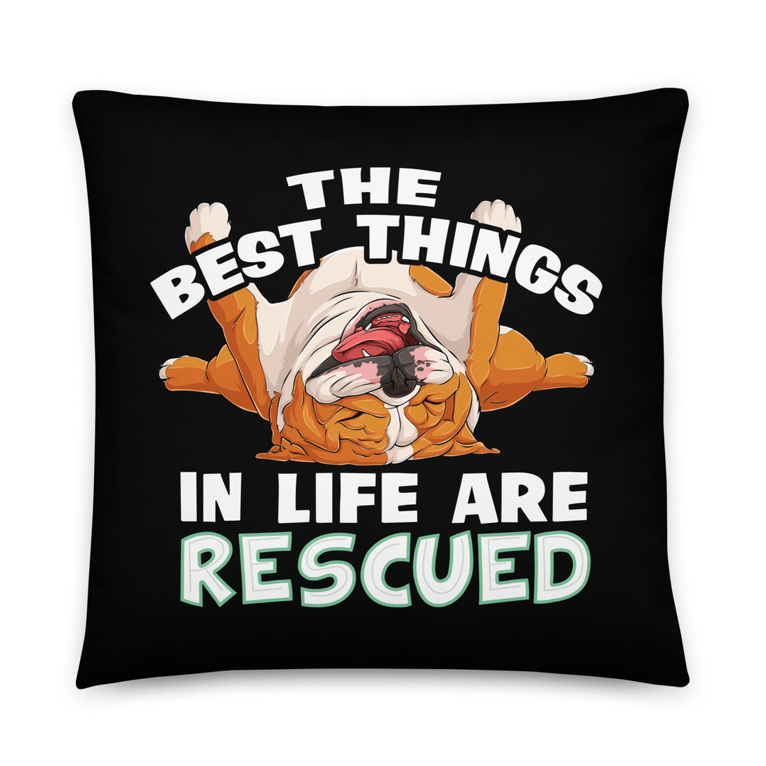 "The Best Things In Life Are Rescued" English Bulldog Throw Pillow | Red & White Colored