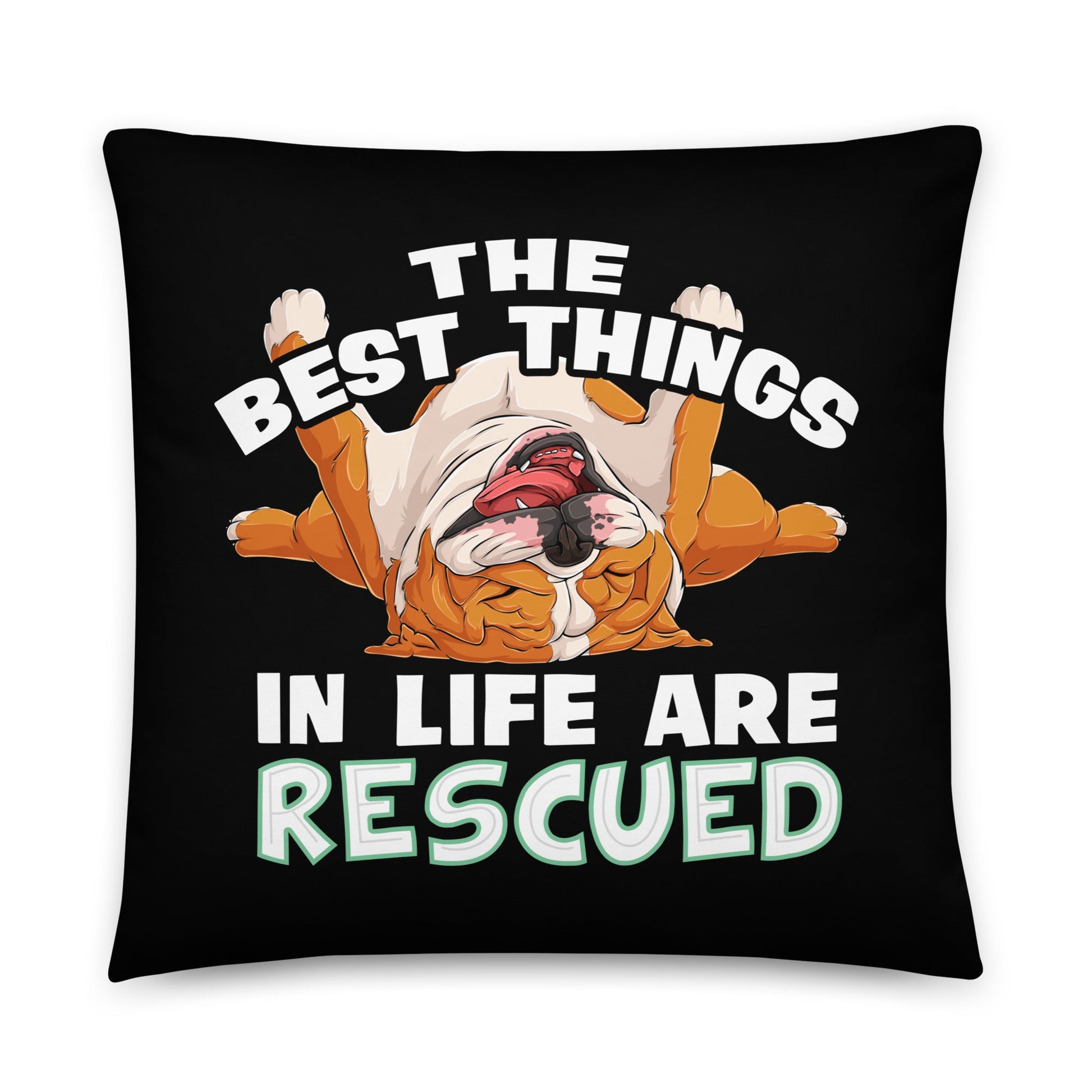 "The Best Things In Life Are Rescued" English Bulldog Throw Pillow | Red & White Colored