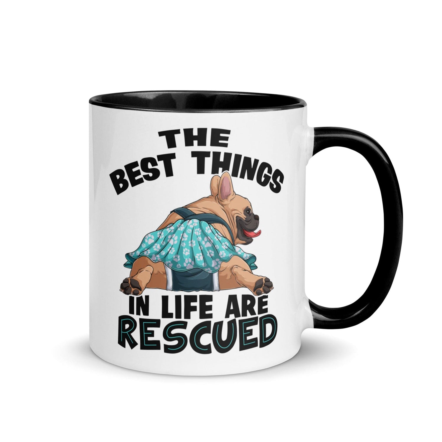 &quot;The Best Things In Life Are Rescued&quot; Female French Bulldog Mug | Fawn &amp; White Colored with Spina Bifida