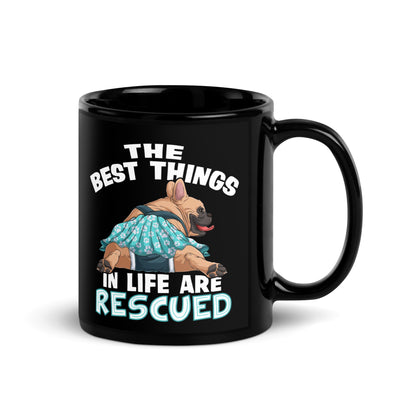 &quot;The Best Things In Life Are Rescued&quot; Female French Bulldog Mug | Fawn &amp; White Colored with Spina Bifida