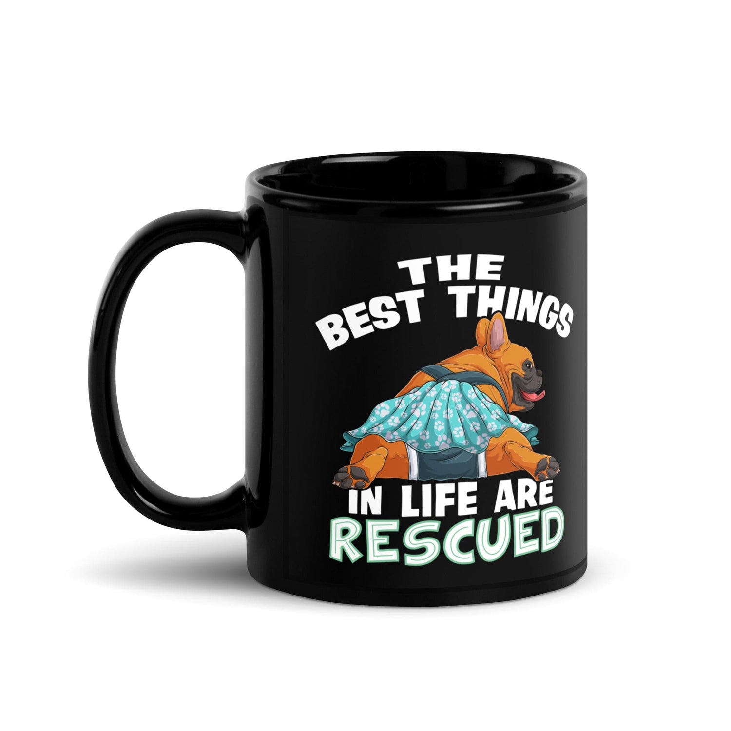 &quot;The Best Things In Life Are Rescued&quot; Female French Bulldog Mug | Red &amp; White Colored with Spina Bifida