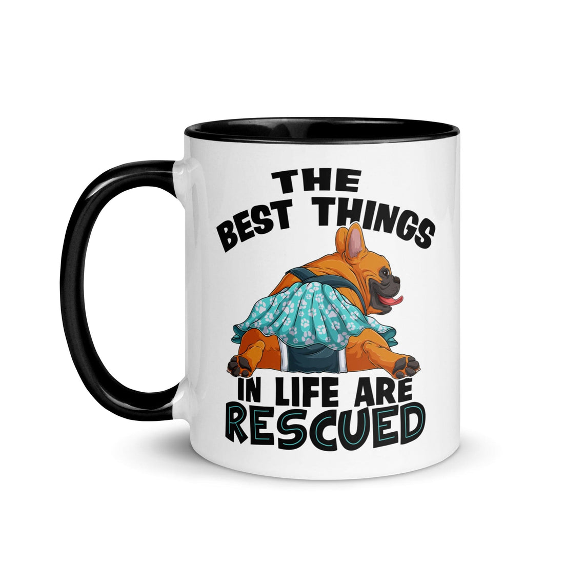 &quot;The Best Things In Life Are Rescued&quot; Female French Bulldog Mug | Red &amp; White Colored with Spina Bifida