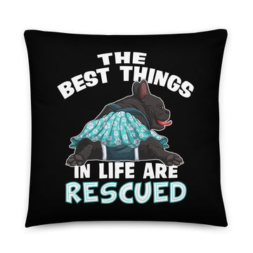 "The Best Things In Life Are Rescued" Female French Bulldog Throw Pillow | B&W Colored with Spina Bifida