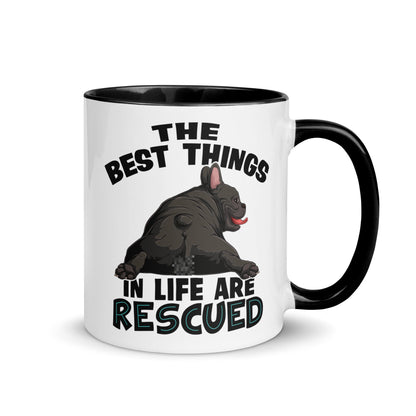 &quot;The Best Things In Life Are Rescued&quot; French Bulldog Mug | B&amp;W Colored
