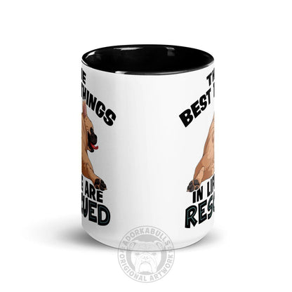 "The Best Things In Life Are Rescued" French Bulldog Mug | Fawn &amp; White Colored