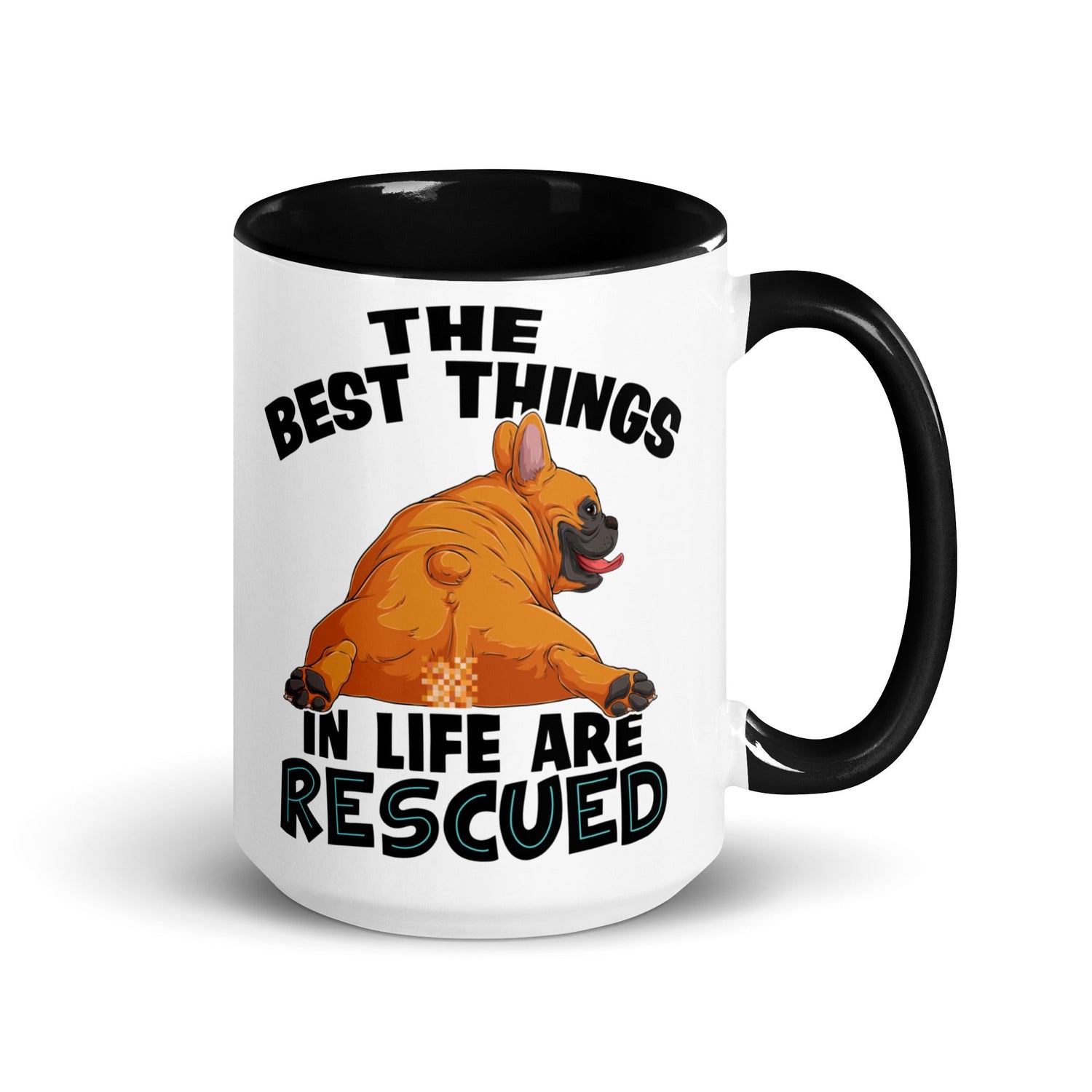 "The Best Things In Life Are Rescued" French Bulldog Mug | Red &amp; White Colored