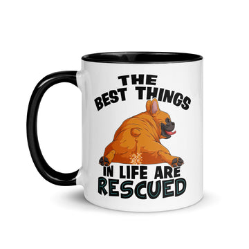 "The Best Things In Life Are Rescued" French Bulldog Mug | Red & White Colored