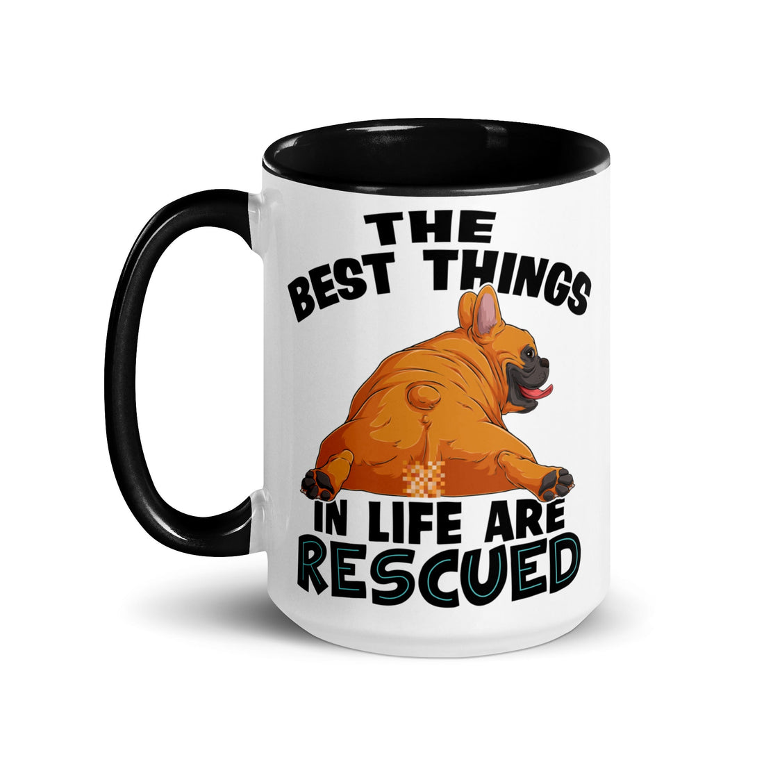 "The Best Things In Life Are Rescued" French Bulldog Mug | Red &amp; White Colored