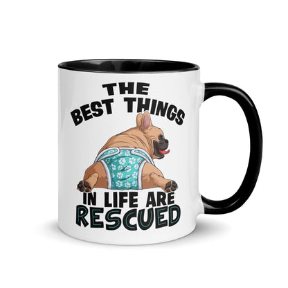 &quot;The Best Things In Life Are Rescued&quot; Male French Bulldog Mug | Fawn &amp; White Colored with Spina Bifida