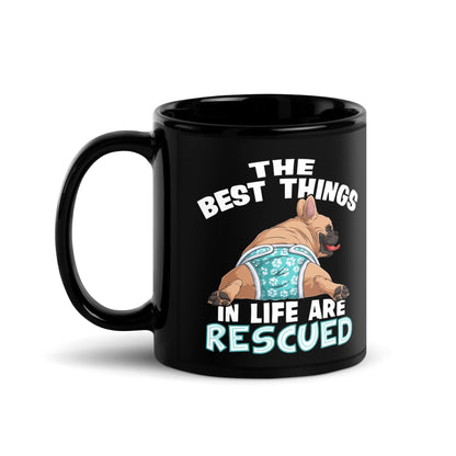 &quot;The Best Things In Life Are Rescued&quot; Male French Bulldog Mug | Fawn &amp; White Colored with Spina Bifida