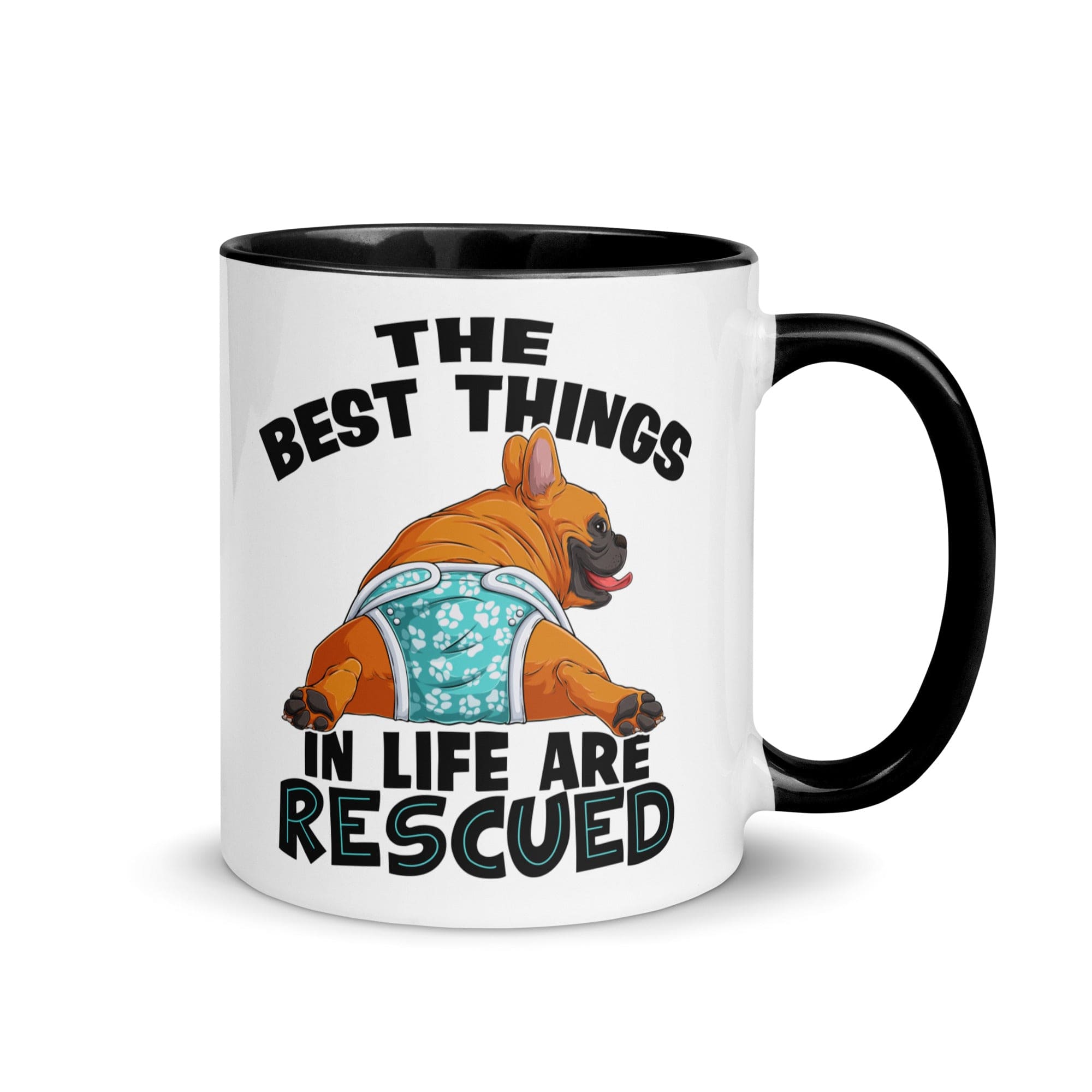 &quot;The Best Things In Life Are Rescued&quot; Male French Bulldog Mug | Red &amp; White Colored with Spina Bifida