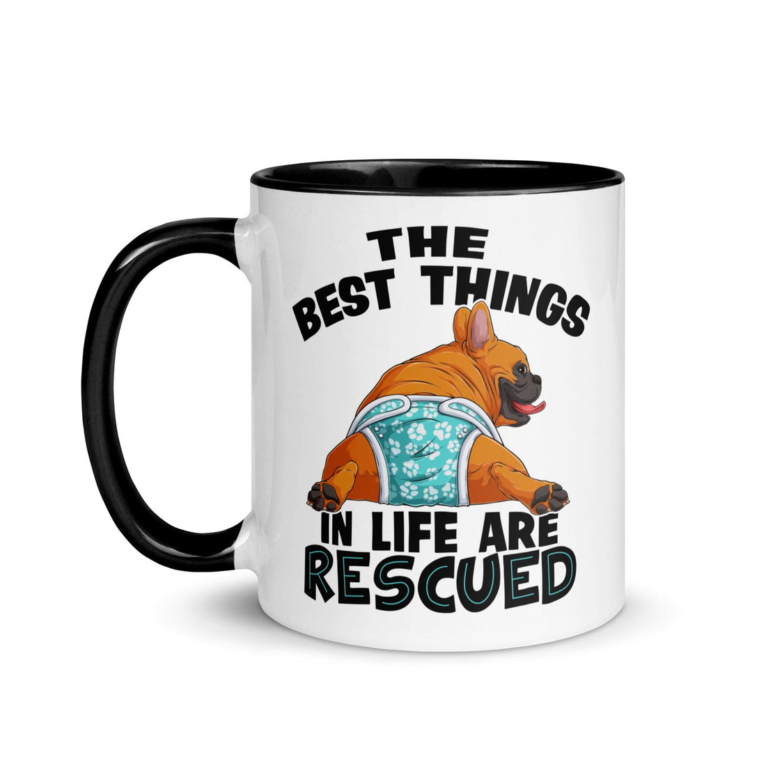 &quot;The Best Things In Life Are Rescued&quot; Male French Bulldog Mug | Red &amp; White Colored with Spina Bifida