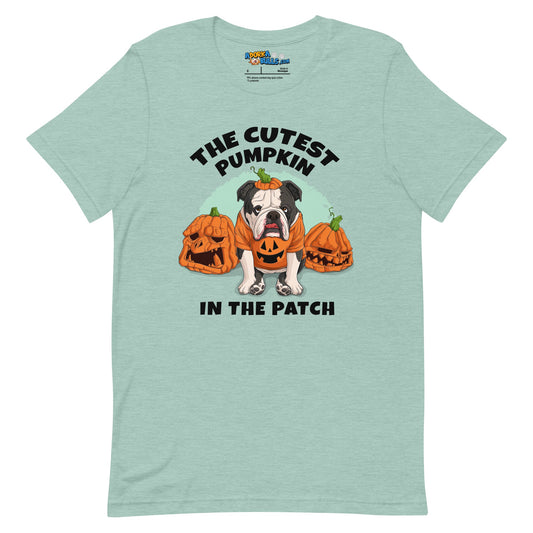 "The Cutest Pumpkin in the Patch" Bulldog Unisex T-Shirt | B&W Colored