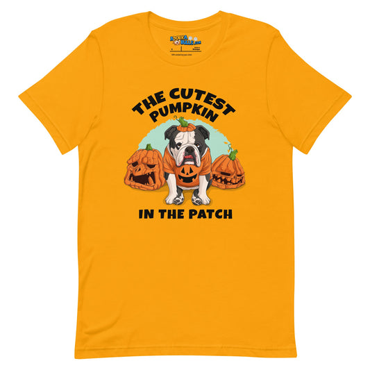 "The Cutest Pumpkin in the Patch" Bulldog Unisex T-Shirt | B&W Colored