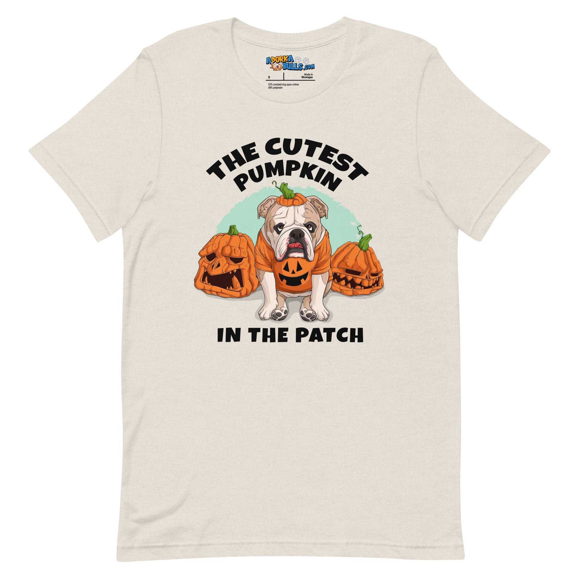 "The Cutest Pumpkin in the Patch" Bulldog Unisex T-Shirt | Fawn & White Colored