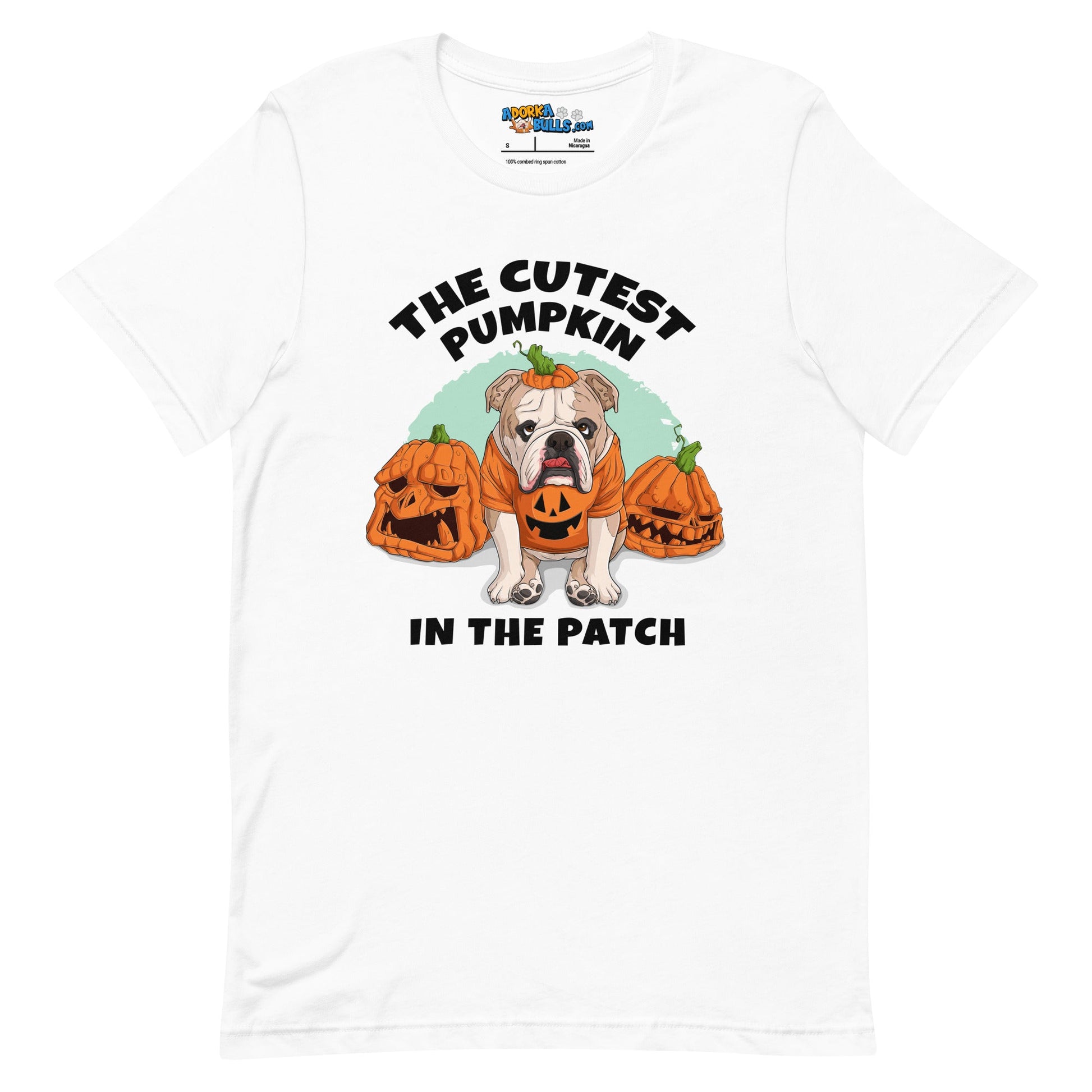 "The Cutest Pumpkin in the Patch" Bulldog Unisex T-Shirt | Fawn & White Colored