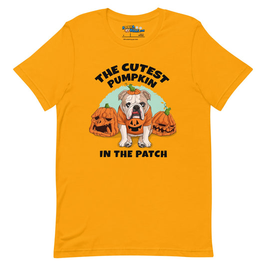 "The Cutest Pumpkin in the Patch" Bulldog Unisex T-Shirt | Fawn & White Colored