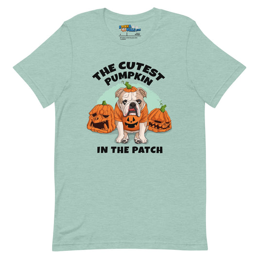 "The Cutest Pumpkin in the Patch" Bulldog Unisex T-Shirt | Fawn & White Colored