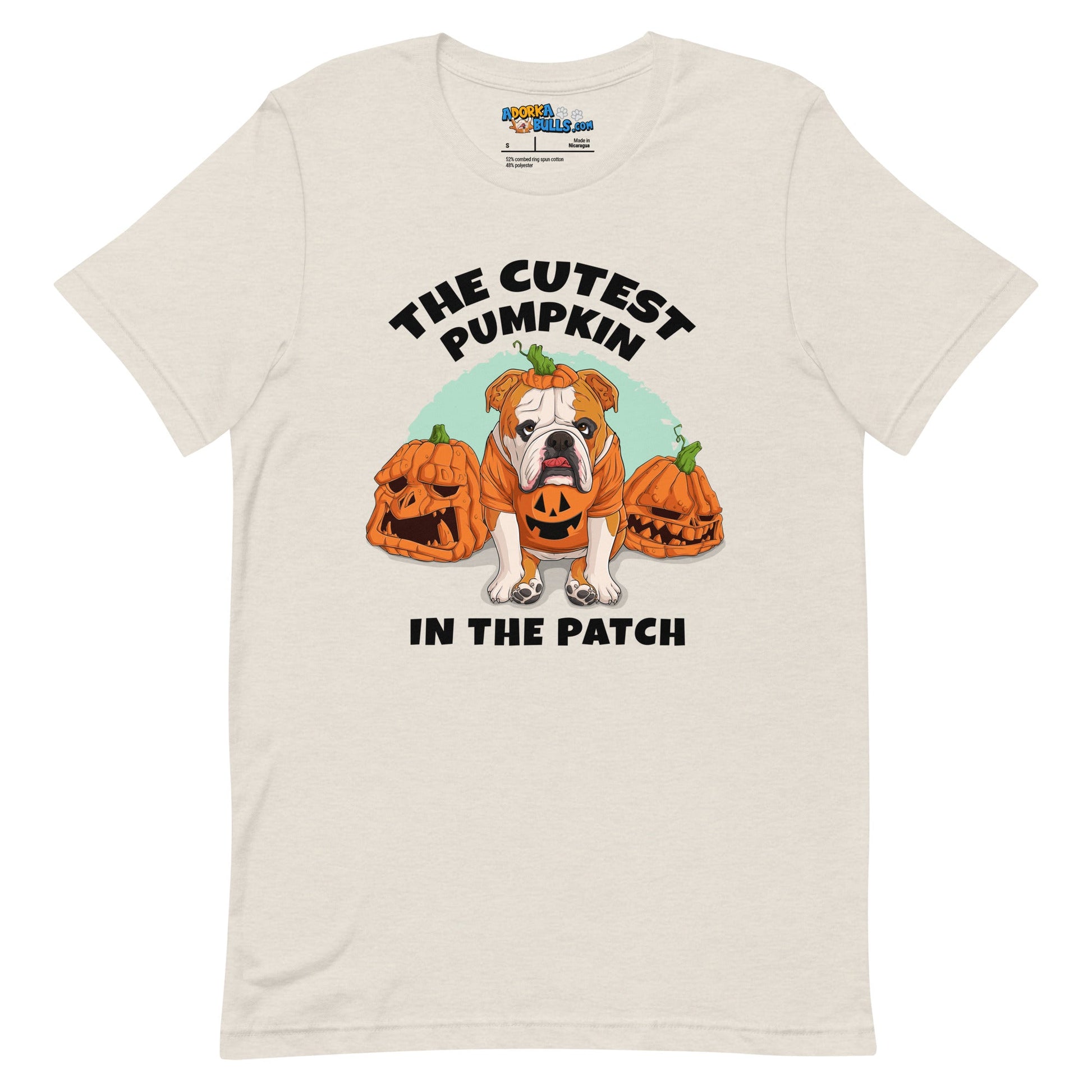 "The Cutest Pumpkin in the Patch" Bulldog Unisex T-Shirt | Red & White Colored