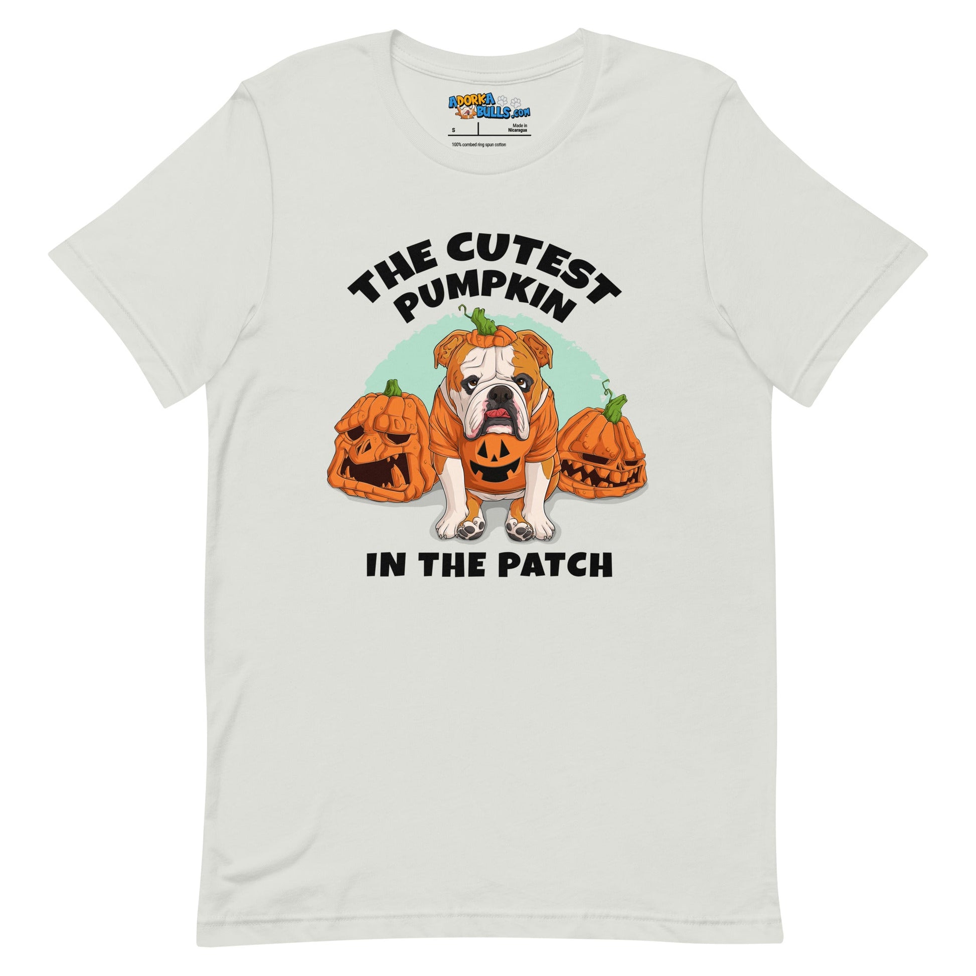 "The Cutest Pumpkin in the Patch" Bulldog Unisex T-Shirt | Red & White Colored