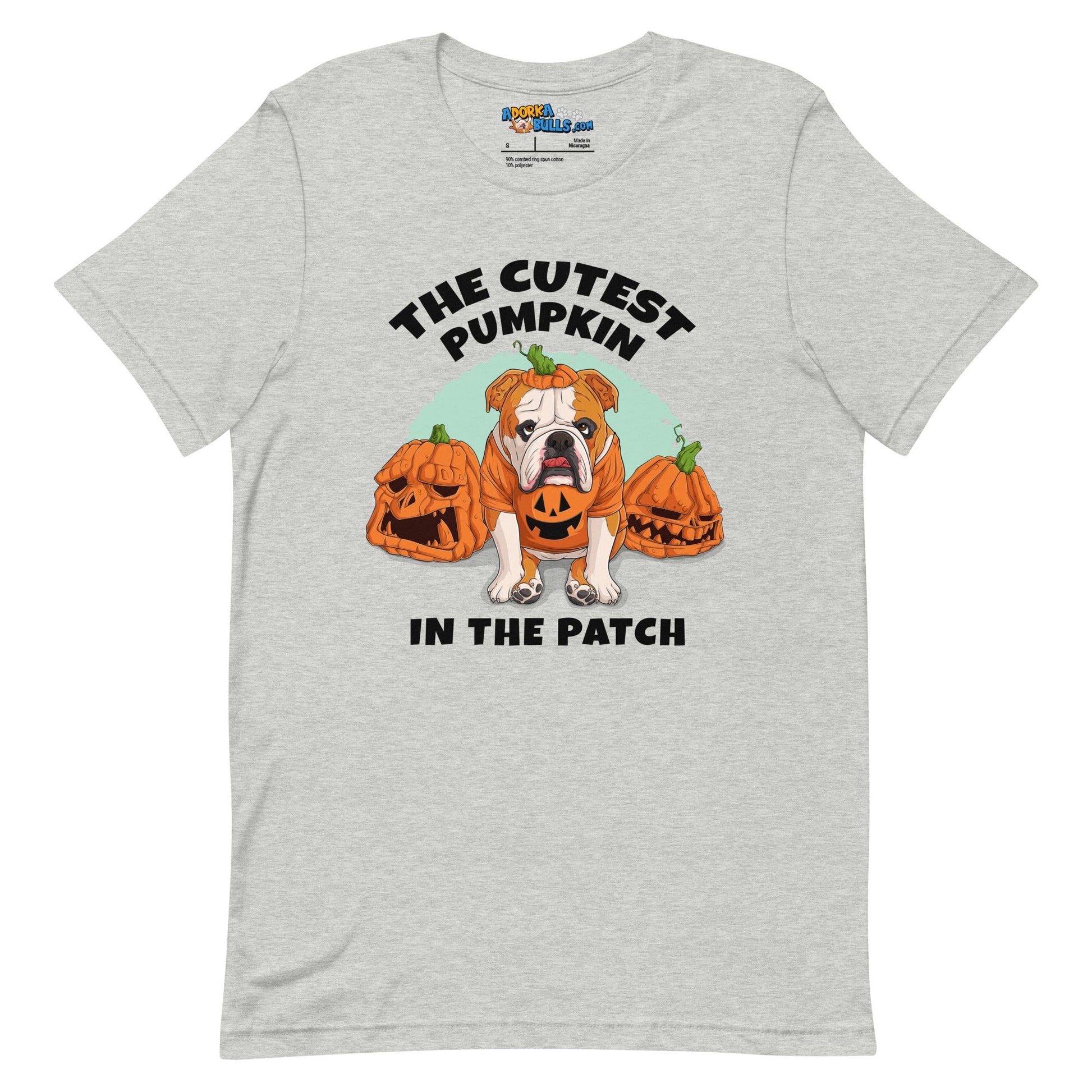 "The Cutest Pumpkin in the Patch" Bulldog Unisex T-Shirt | Red & White Colored