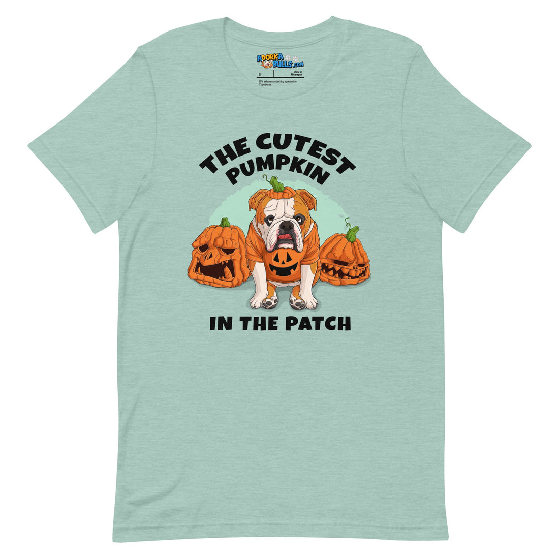 &quot;The Cutest Pumpkin in the Patch&quot; Bulldog Unisex T-Shirt | Red &amp; White Colored