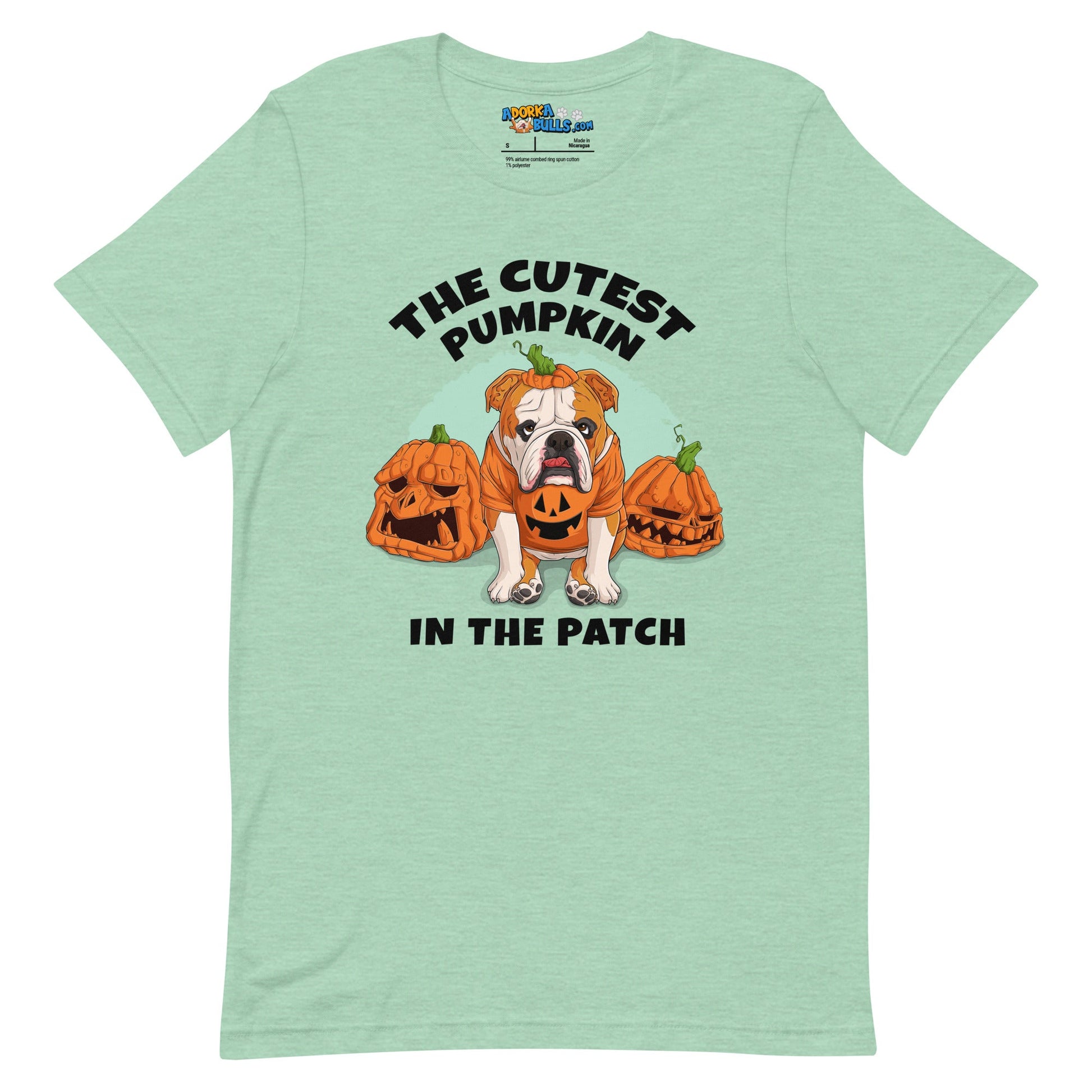 "The Cutest Pumpkin in the Patch" Bulldog Unisex T-Shirt | Red & White Colored