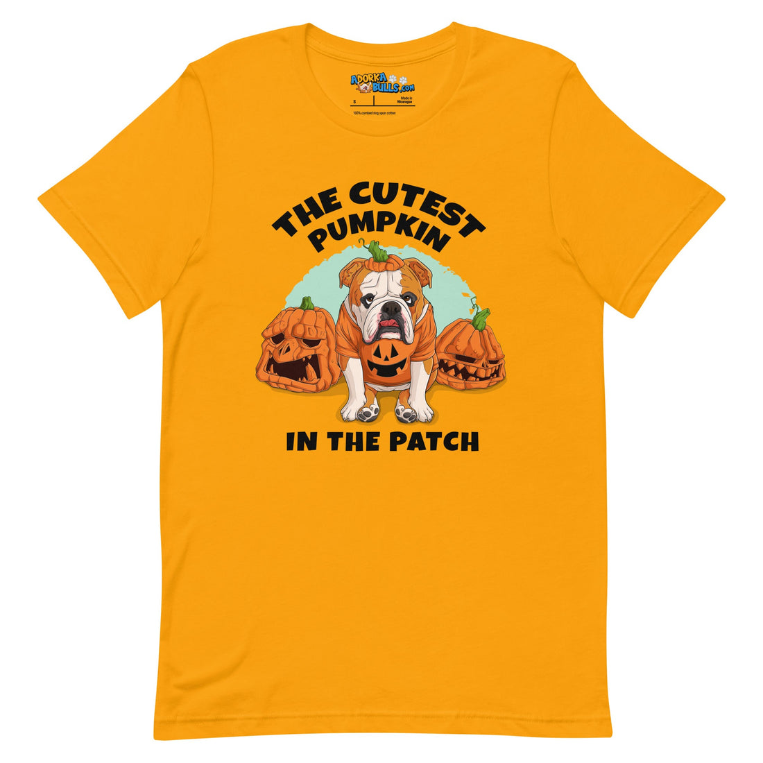 &quot;The Cutest Pumpkin in the Patch&quot; Bulldog Unisex T-Shirt | Red &amp; White Colored