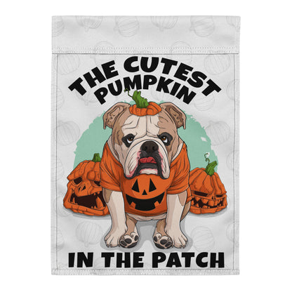 The Cutest Pumpkin in the Patch English Bulldog Garden Flag | Fawn &amp; White Colored
