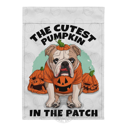 Cutest Pumpkin in the Patch garden flag, English Bulldog Fawn &amp; White