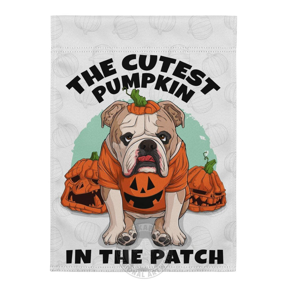 The Cutest Pumpkin in the Patch English Bulldog Garden Flag | Fawn &amp; White Colored