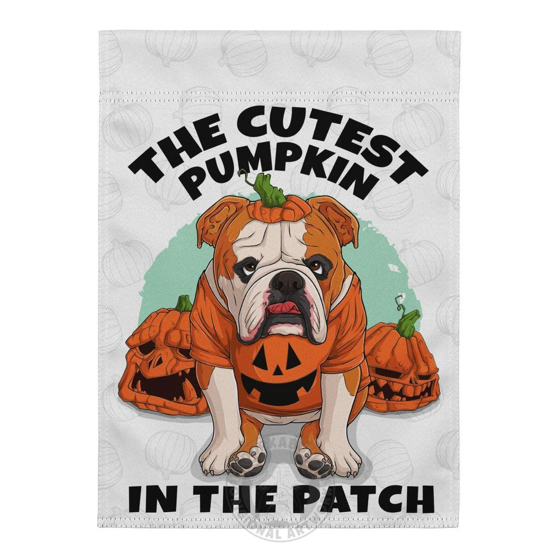 The Cutest Pumpkin in the Patch English Bulldog Garden Flag | Red &amp; White Colored
