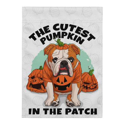 The Cutest Pumpkin in the Patch English Bulldog Garden Flag | Red &amp; White Colored