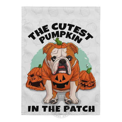 Cutest Pumpkin in the Patch garden flag, English Bulldog Red &amp; White