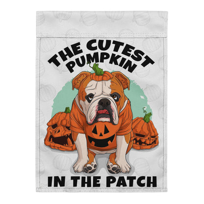The Cutest Pumpkin in the Patch English Bulldog Garden Flag | Red &amp; White Colored